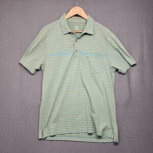 Horny Toad Polo Shirt Mens Medium Green Brown Stripe Jack Polo Organic Cotton